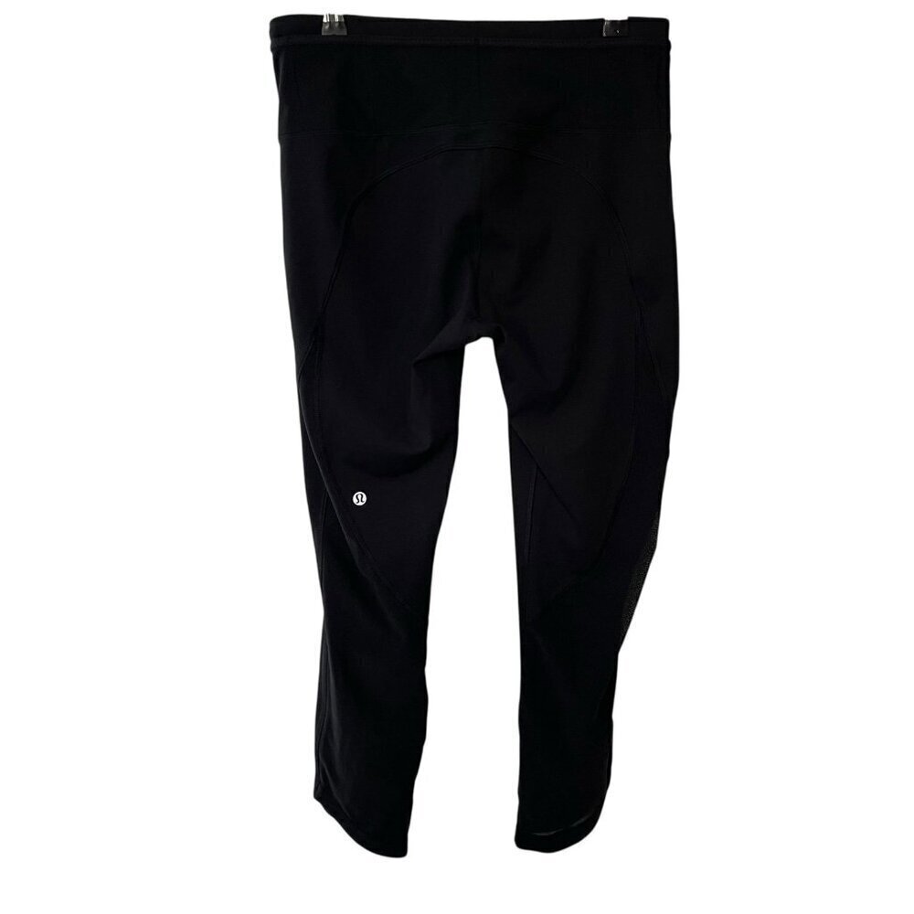 Lululemon Black Mesh Crop Athletic Running Yoga Leggings Women's Size 6 - Picture 4 of 10